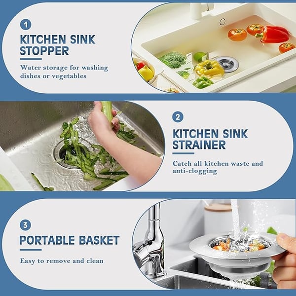 🔥Upgraded 3 in 1 Kitchen Sink Drain Strainer