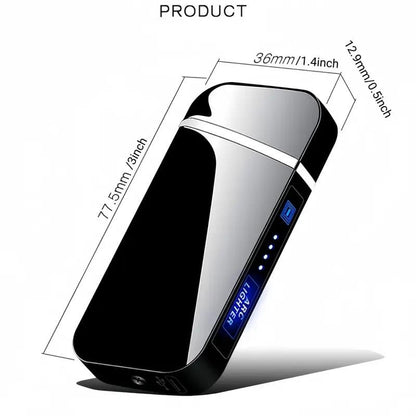 Electric Lighter, Dual Arc, Windproof, LED Battery Indicator, Automatic Protection, Metal