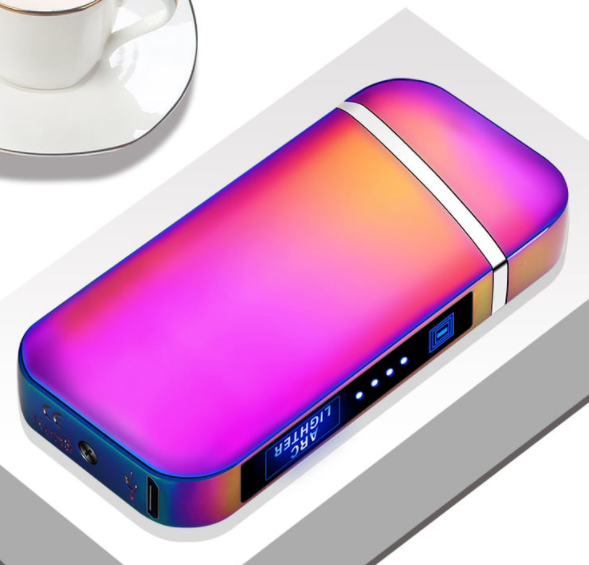Electric Lighter, Dual Arc, Windproof, LED Battery Indicator, Automatic Protection, Metal