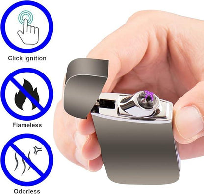 Electric Lighter, Dual Arc, Windproof, LED Battery Indicator, Automatic Protection, Metal