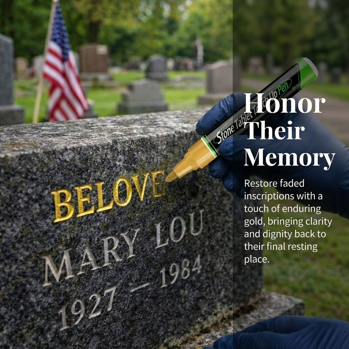 Golden Tombstone Marker Pen for Restoring Faded Grave Inscriptions