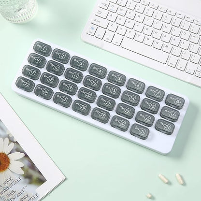 💊Monthly Pill Organizer with Lid - Arthritis-Friendly Easy-Open Lids 31 Removable Daily Pill Pods Date Reminder & Travel Case for Vitamins & Medications