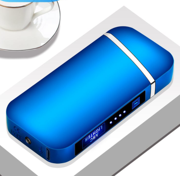 Electric Lighter, Dual Arc, Windproof, LED Battery Indicator, Automatic Protection, Metal
