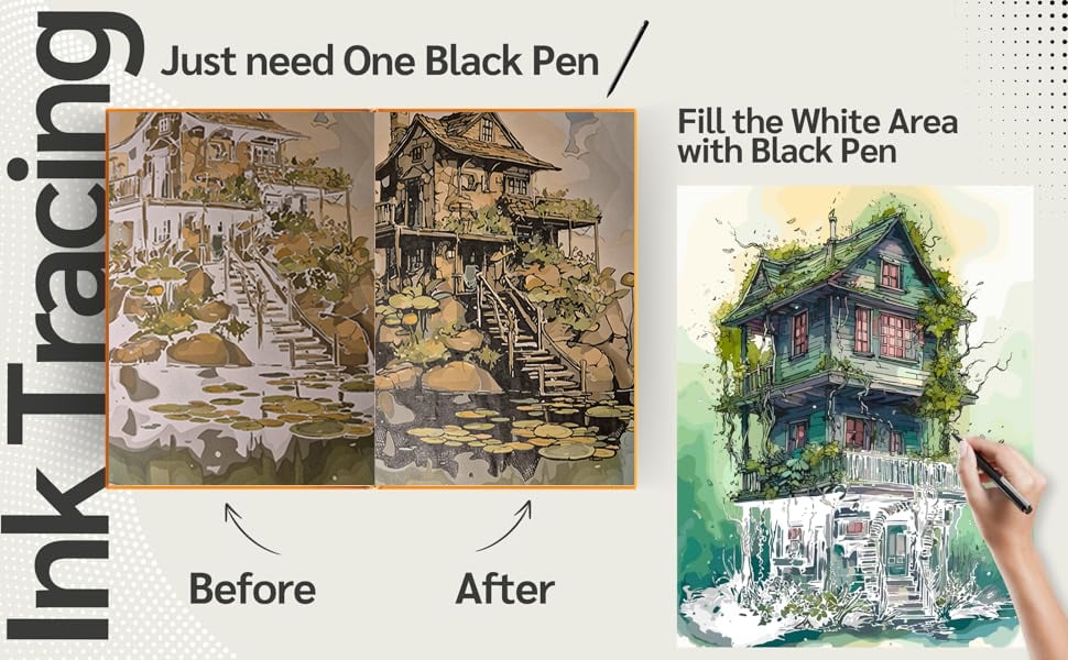 🎨✏️Ink Tracing Coloring Book - For Beginners & Stress Relief(📚Hardcover - No Bleed Pages)