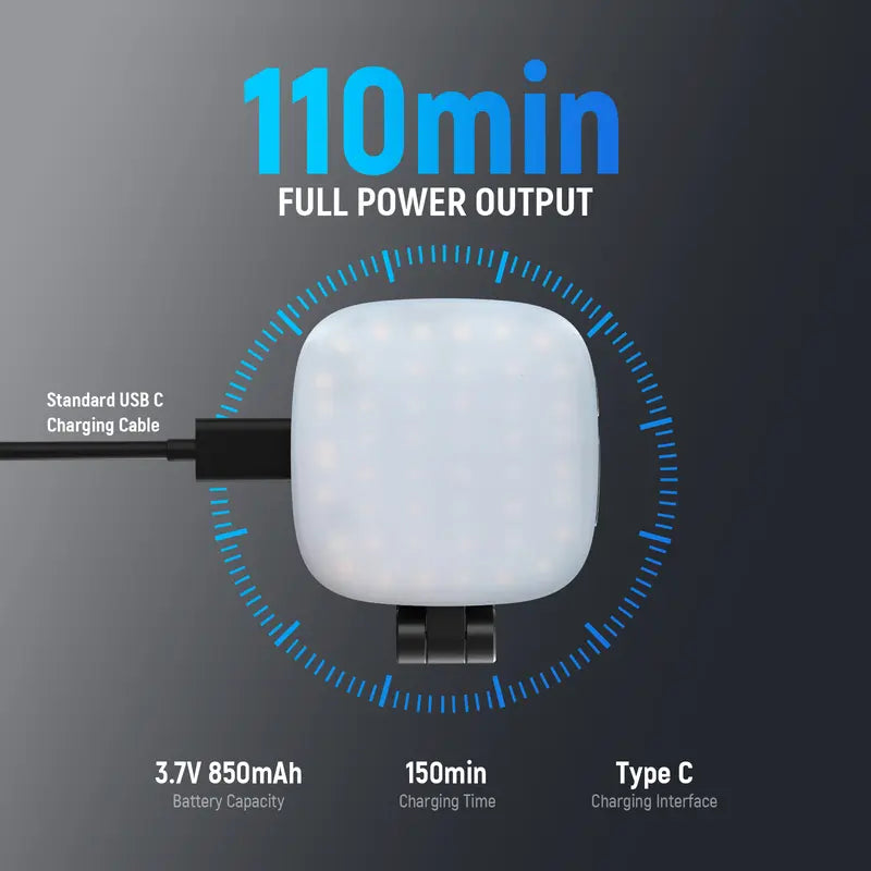 Magnetic selfie light, foldable LED ring fill light with mirror and stand.