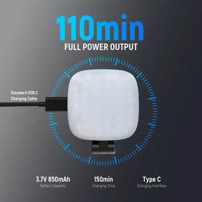 Magnetic selfie light, foldable LED ring fill light with mirror and stand.