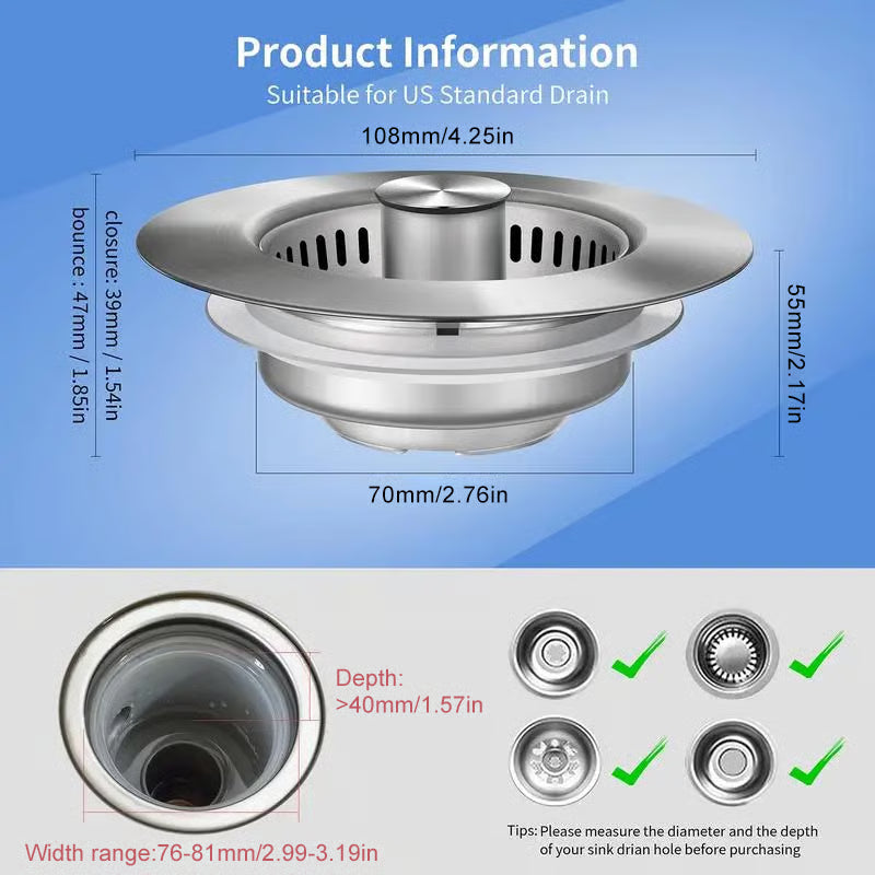 🔥Upgraded 3 in 1 Kitchen Sink Drain Strainer