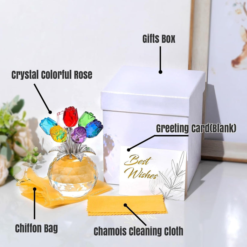 🌹Valentine's Day Sale❤️ Crystal Colorful Rose Flower Collectible Figurine with Vase