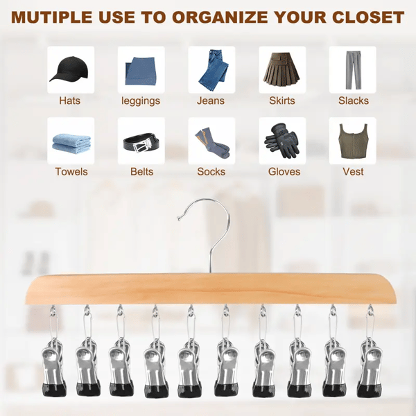 Closet Organizer with 10 Clips - Space Saving Hanging Closet Organizer