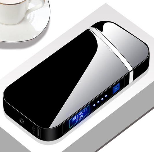 Electric Lighter, Dual Arc, Windproof, LED Battery Indicator, Automatic Protection, Metal