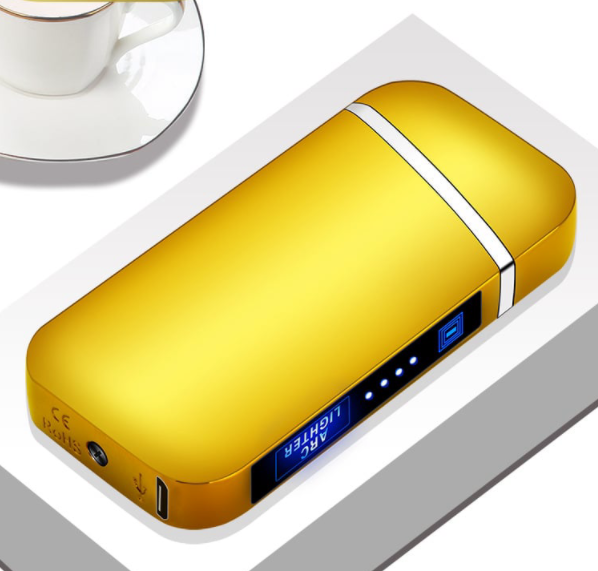 Electric Lighter, Dual Arc, Windproof, LED Battery Indicator, Automatic Protection, Metal