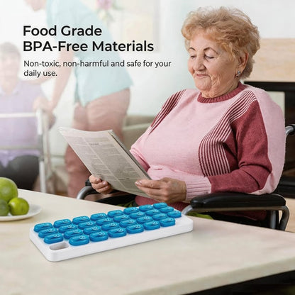 💊Monthly Pill Organizer with Lid - Arthritis-Friendly Easy-Open Lids 31 Removable Daily Pill Pods Date Reminder & Travel Case for Vitamins & Medications