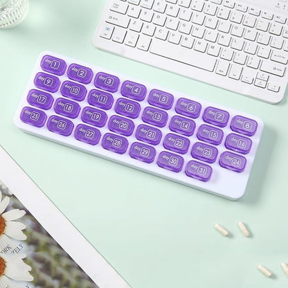 💊Monthly Pill Organizer with Lid - Arthritis-Friendly Easy-Open Lids 31 Removable Daily Pill Pods Date Reminder & Travel Case for Vitamins & Medications