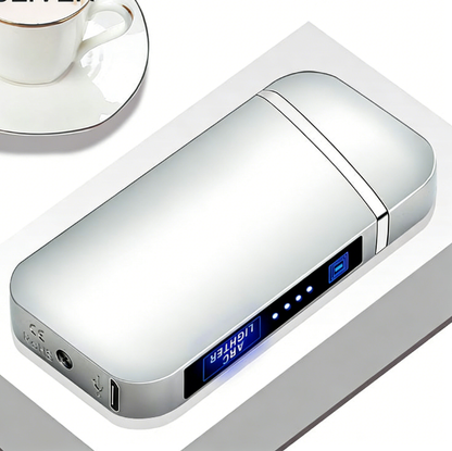Electric Lighter, Dual Arc, Windproof, LED Battery Indicator, Automatic Protection, Metal