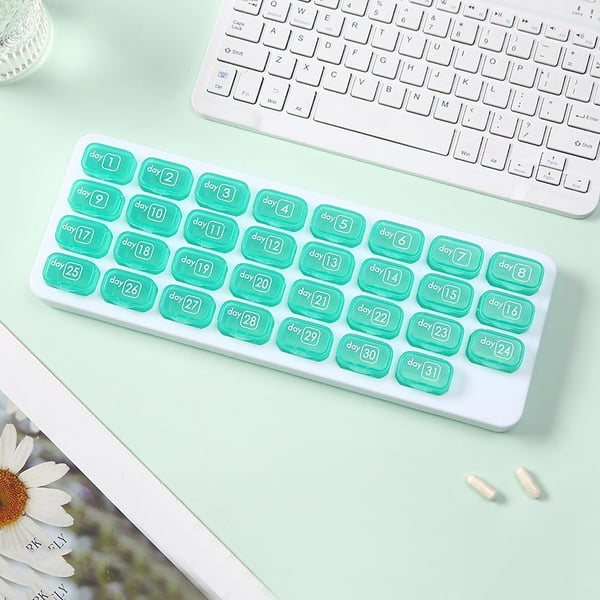 💊Monthly Pill Organizer with Lid - Arthritis-Friendly Easy-Open Lids 31 Removable Daily Pill Pods Date Reminder & Travel Case for Vitamins & Medications