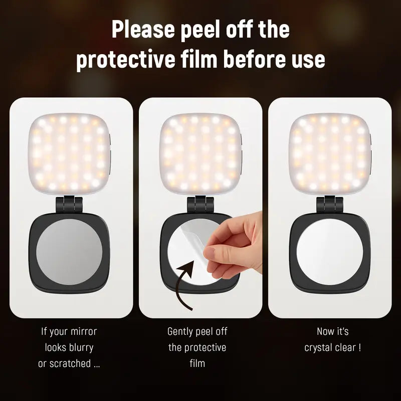 Magnetic selfie light, foldable LED ring fill light with mirror and stand.