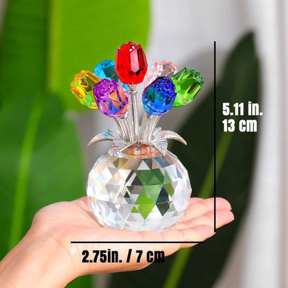 🌹Valentine's Day Sale❤️ Crystal Colorful Rose Flower Collectible Figurine with Vase