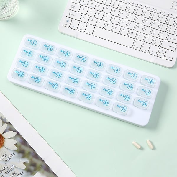 💊Monthly Pill Organizer with Lid - Arthritis-Friendly Easy-Open Lids 31 Removable Daily Pill Pods Date Reminder & Travel Case for Vitamins & Medications